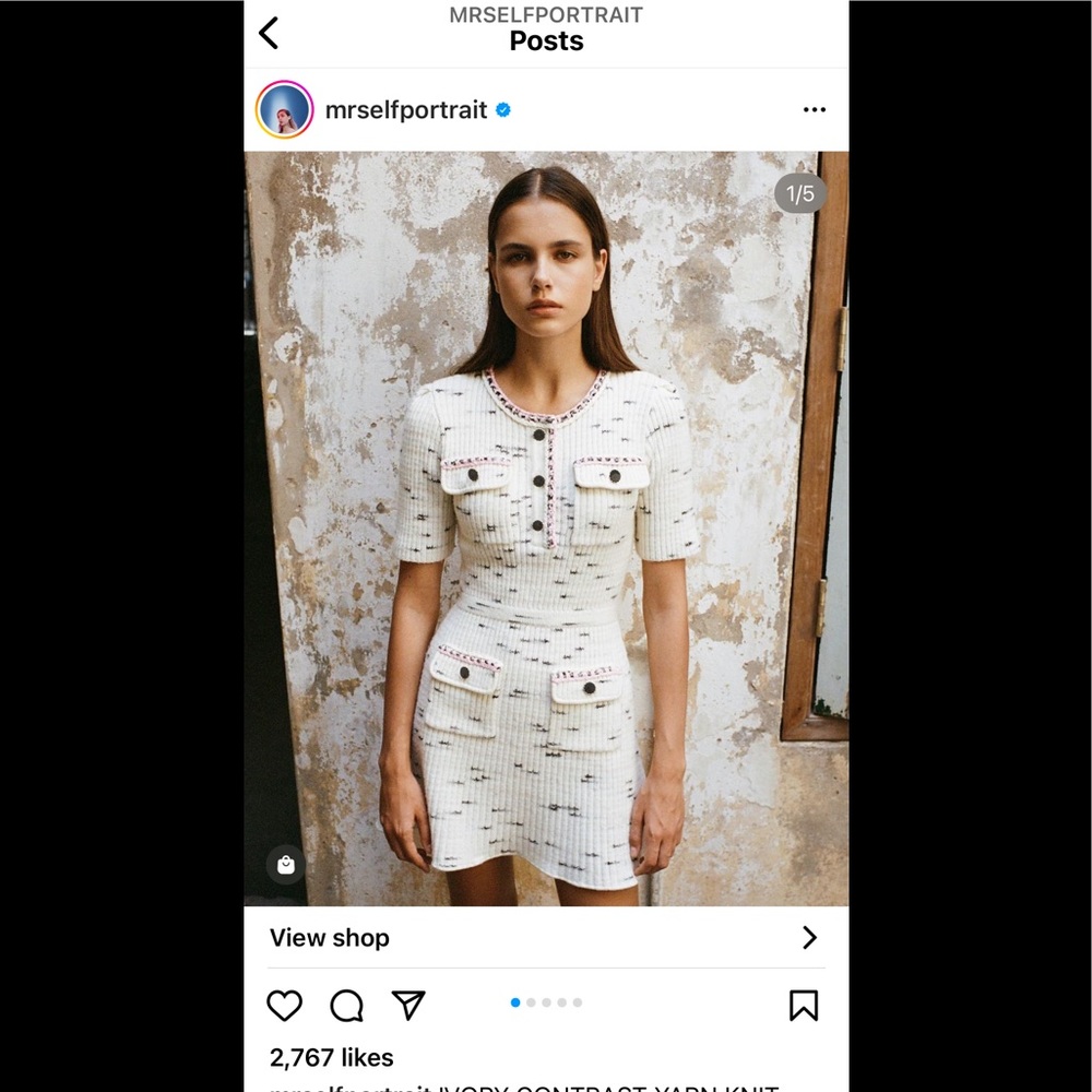 Self Portrait Ivory Tape Yarn Stripe Knit Dress